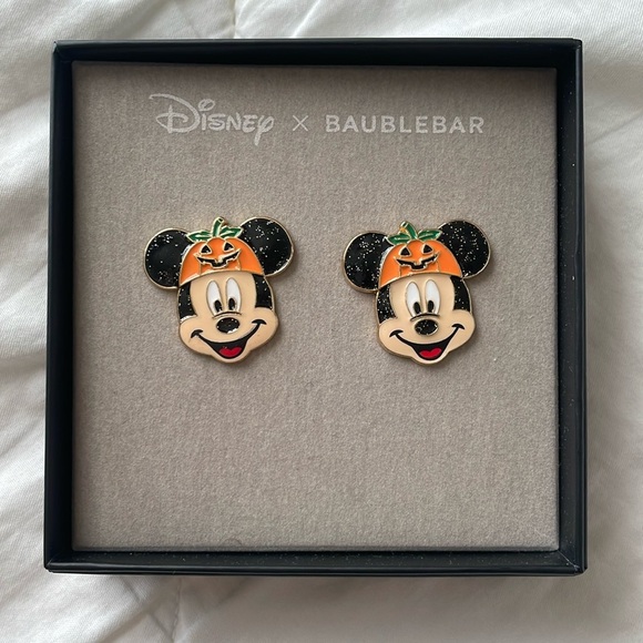 Disney X Baublebar Pumpkin Mickey Mouse Glitter Stud Earrings - Picture 1 of 5